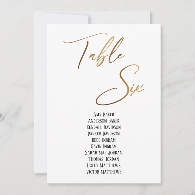 Gold Handschriftentisch Sechs Sitzplakette (Vorderseite)
