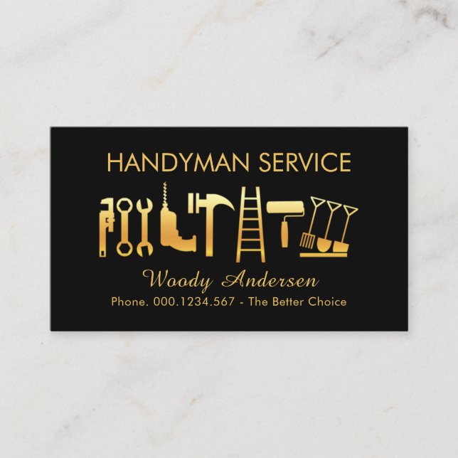Gold Handwerker-Tools-Symbol Visitenkarte (Vorderseite)
