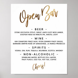 Gold Handwriting Typografy Open Bar Menu Sign Poster