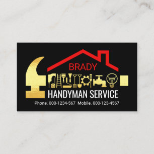 Gold Handyman Reparatur Hammer Dach Visitenkarte