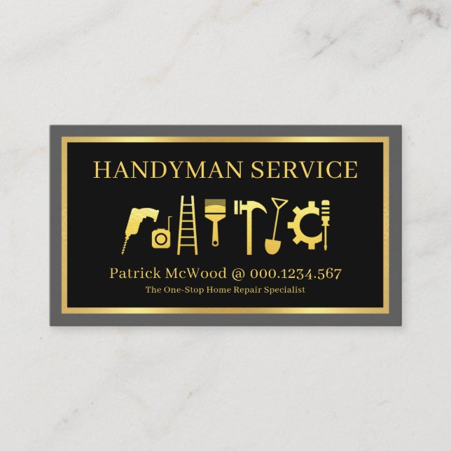 Gold Handyman Tools Home Repairs Visitenkarte (Vorderseite)
