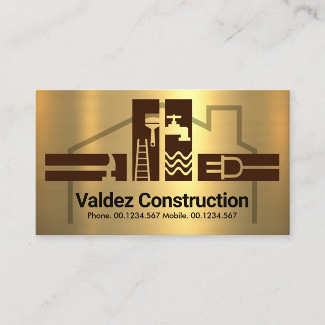 Gold Handyman Tools House Frame Visitenkarte (Vorderseite)