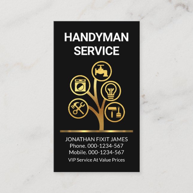 Gold Handyman Tools Tree Visitenkarte (Vorderseite)