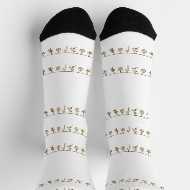Gold hängen Weihnachtsschmuck auf weißen Socken (Oben)