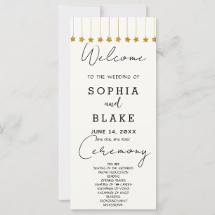 Gold Hanging Stars Off White Wedding Programm