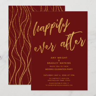Gold Happily Ever After Burgunderrot Hochzeitsempf Einladung