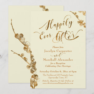 Gold Happily Ever After mit Botanicals, Elfenbein Einladung