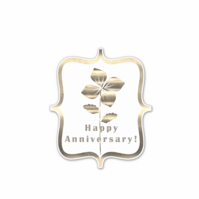 Gold Happy Anniversary Aufkleber (Vorderseite)