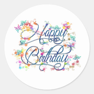 Gold Happy Birthday Classic Round Sticker