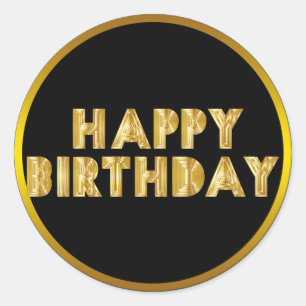 Gold Happy Birthday Runder Aufkleber