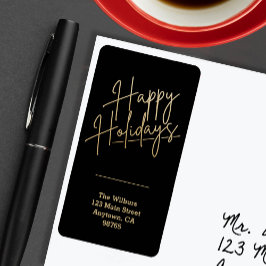 Gold Happy Holidays Black Return Address Adressaufkleber