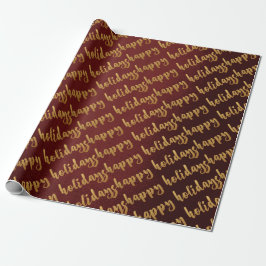 Gold Happy Holidays Burgundy Laurel Maroon Geschenkpapier