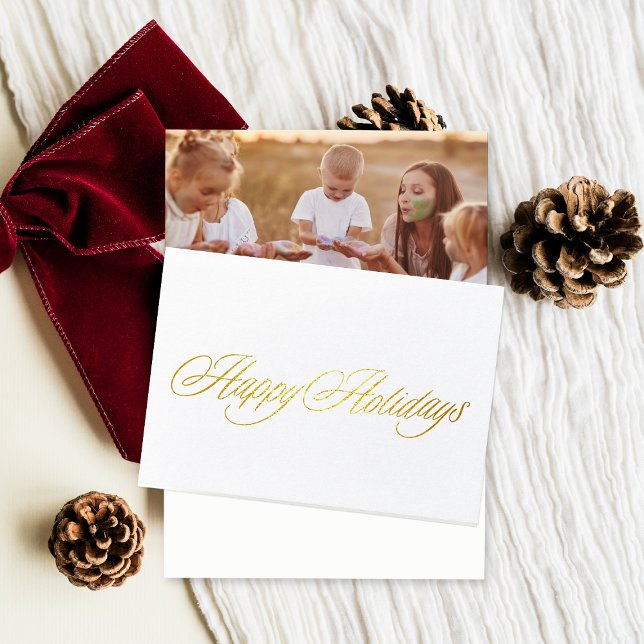 Gold Happy Holidays Christmas photo folded Folienkarte (Von Creator hochgeladen)