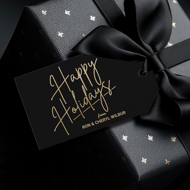 Gold Happy Holidays Luxe Black Geschenkanhänger (Von Creator hochgeladen)
