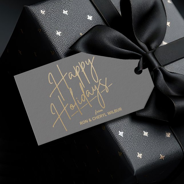 Gold Happy Holidays Luxe Gray Geschenkanhänger (Von Creator hochgeladen)