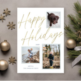 Gold Happy Holidays Script 3 Foto Urlaubskarte Feiertagskarte