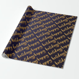 Gold Happy Holidays Script Deep Blue Navy Geschenkpapier