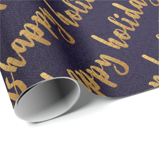 Gold Happy Holidays Script Deep Blue Navy Geschenkpapier (Rolleneckpunkt)