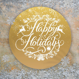 Gold Happy Holidays Snowflakes Weihnachten Runder Aufkleber