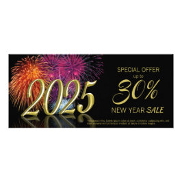 Gold Happy New Year 2025 Fireworks Discount Card Werbekarte