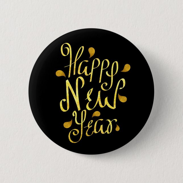 Gold Happy New Year Button (Vorderseite)