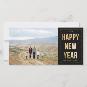 Gold Happy New Year Imitats Glitzer auf Black Feiertagskarte