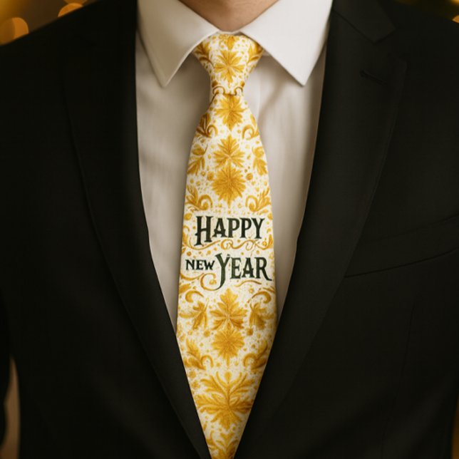 Gold Happy New Year  Krawatte (Holiday style, gold flourish Happy New Year tie for a well dressed man )