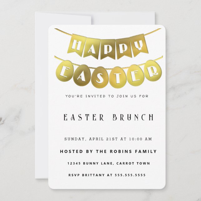 Gold Happy Oaster Einladung (Vorderseite)