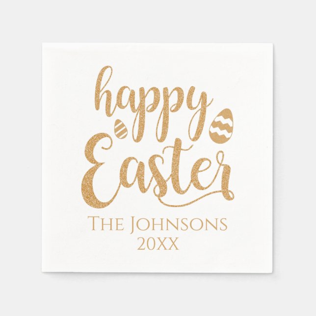 Gold Happy Osterurlaub Papier Napkins Custom Serviette (Vorderseite)