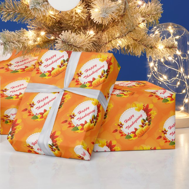 Gold Happy Thanksgiving Pumpkin Geschenkpapier (Feiertage)