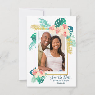 Gold Hawaiian Hibiskus Hochzeit speichern Sie das Save The Date