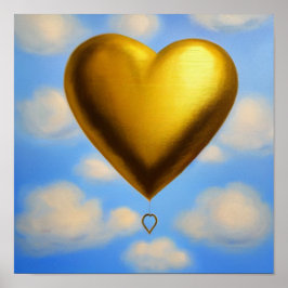 Gold Heart Ballon in Sky Poster
