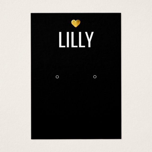 Gold Heart Black Earring Display Card (Vorderseite)