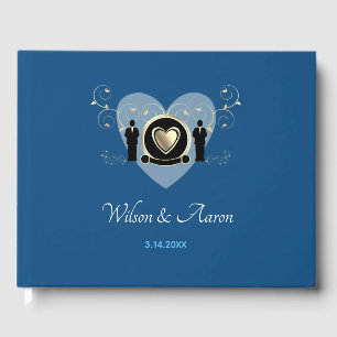 Gold Heart Blue Male Wedding LGBTQ Gästebuch