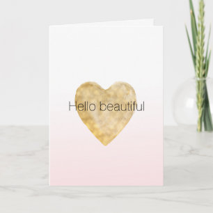 Gold Heart Blush Pink Ombre Hallo schön Karte