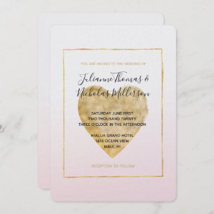 Gold Heart Blush Pink Ombre Wedding Einladung