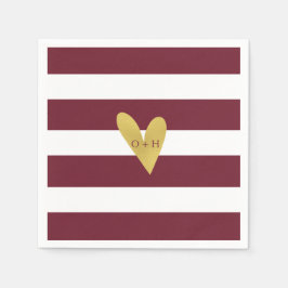 Gold Heart Burgundy Marsala Wedding Paper Napkin Serviette