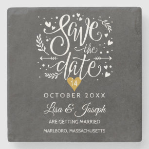 Gold Heart Chalkboard Save the Date Steinuntersetzer