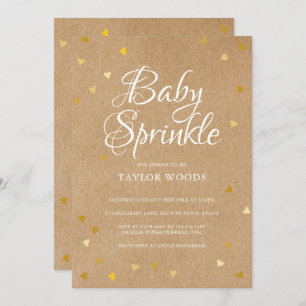 Gold Heart Confetti Baby Sprinkle Rustic Kraft Einladung