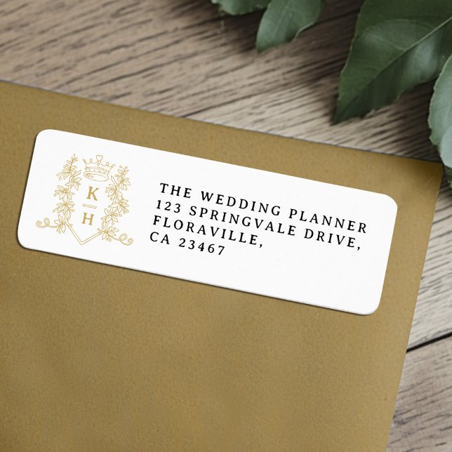 Gold heart crown monogram wedding return label (Von Creator hochgeladen)
