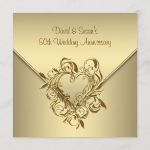 Gold Heart Elegant Gold 50. Hochzeitstag Einladung