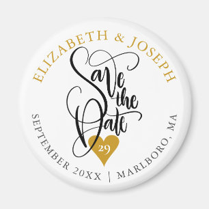 Gold Heart Elegant Skript Save-the-Date Magnet