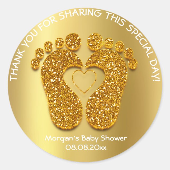 Gold Heart Feet Baby Dusche Gefallen Geschenk Dank Runder Aufkleber (Vorderseite)