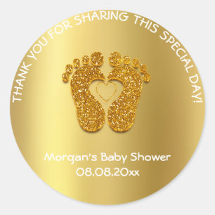 Gold Heart Feet Baby Dusche Gefallen Geschenk Viel Runder Aufkleber