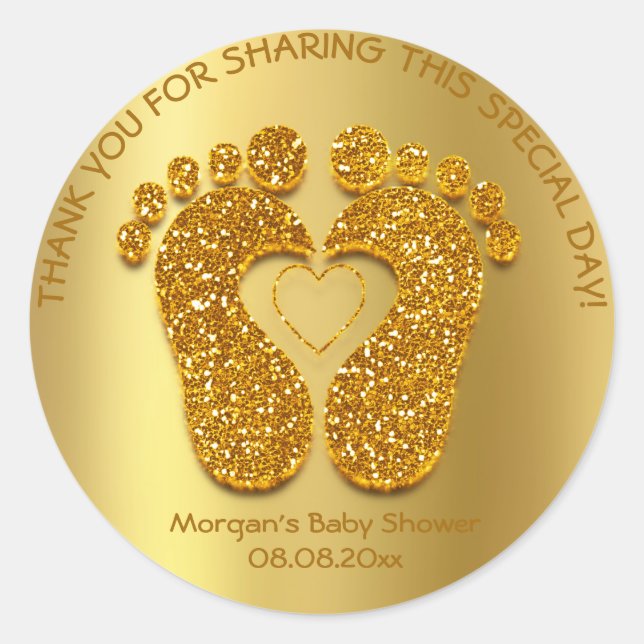 Gold Heart Feet Baby Dusche Gefallen Geschenk Viel Runder Aufkleber (Vorderseite)