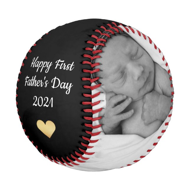 Gold Heart First Vathers Day BaseBall Keepake (Schrägansicht)