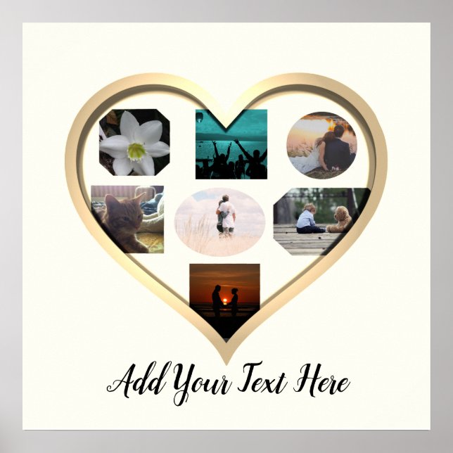 Gold Heart Frame Foto Collage Poster (Vorne)