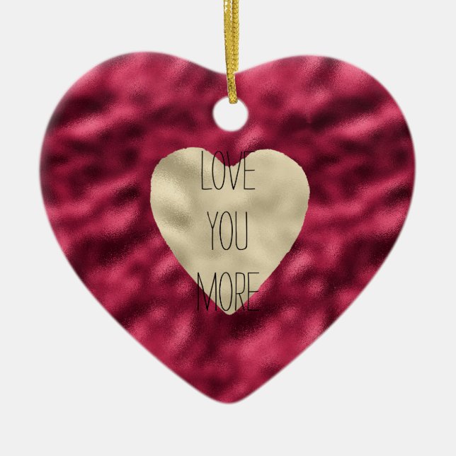 Gold Heart Glam Red Liebe Mehr Keramik Ornament (Vorne)
