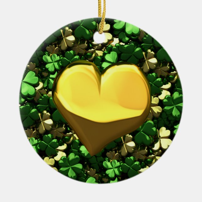 Gold Heart Kleeblatts Keramik Ornament (Vorne)