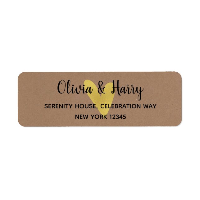 Gold Heart Kraft Wedding Rücksendeadressen-Aufkleb (Vorne)